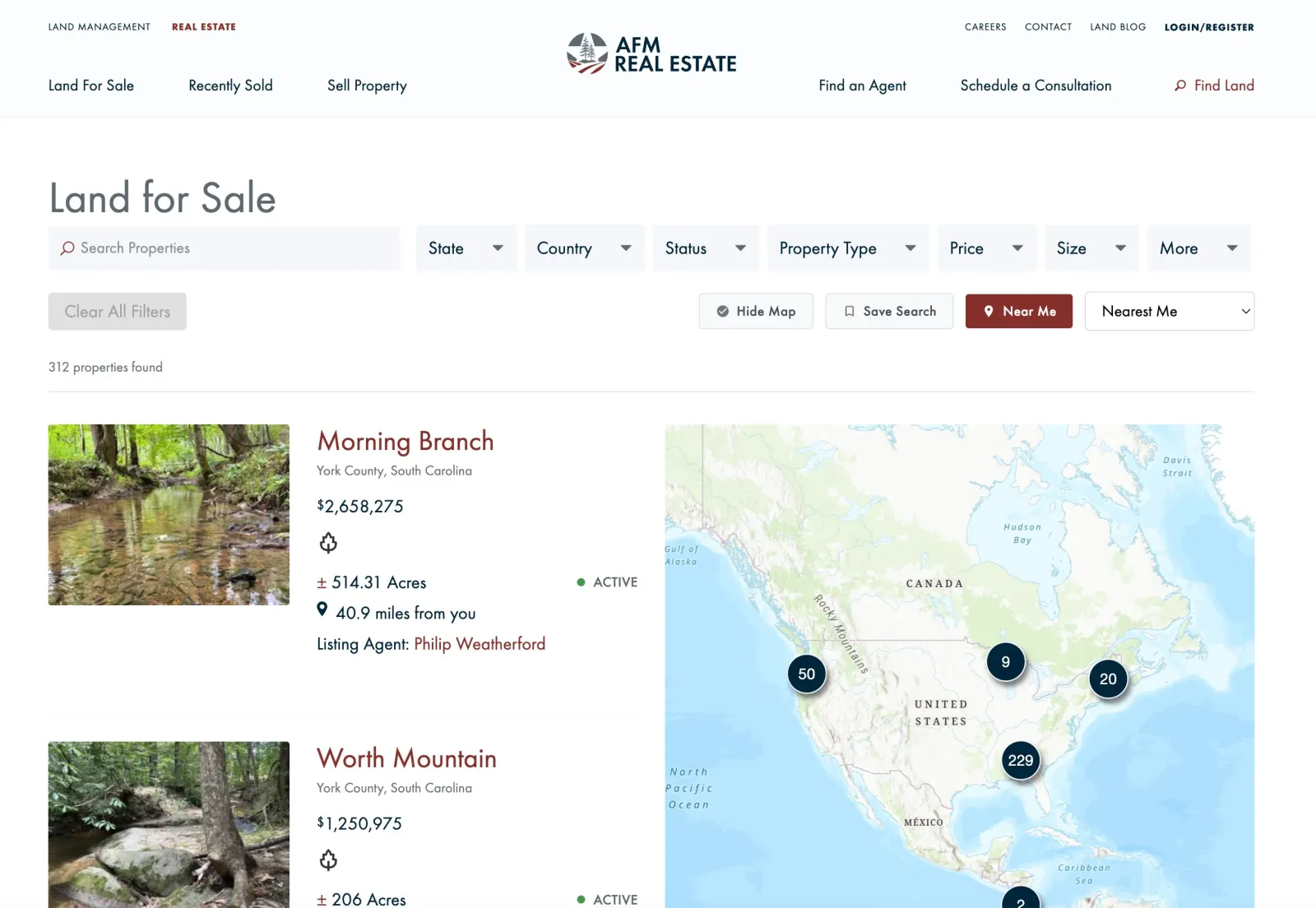 AFM Real Estate website - lower section