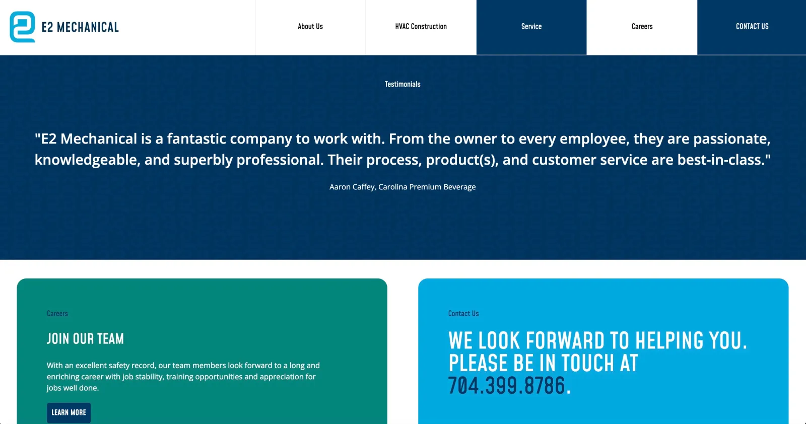 E2 Mechanical website - scrolled