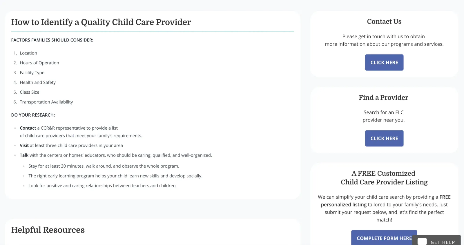 ELC Pinellas website - lower section