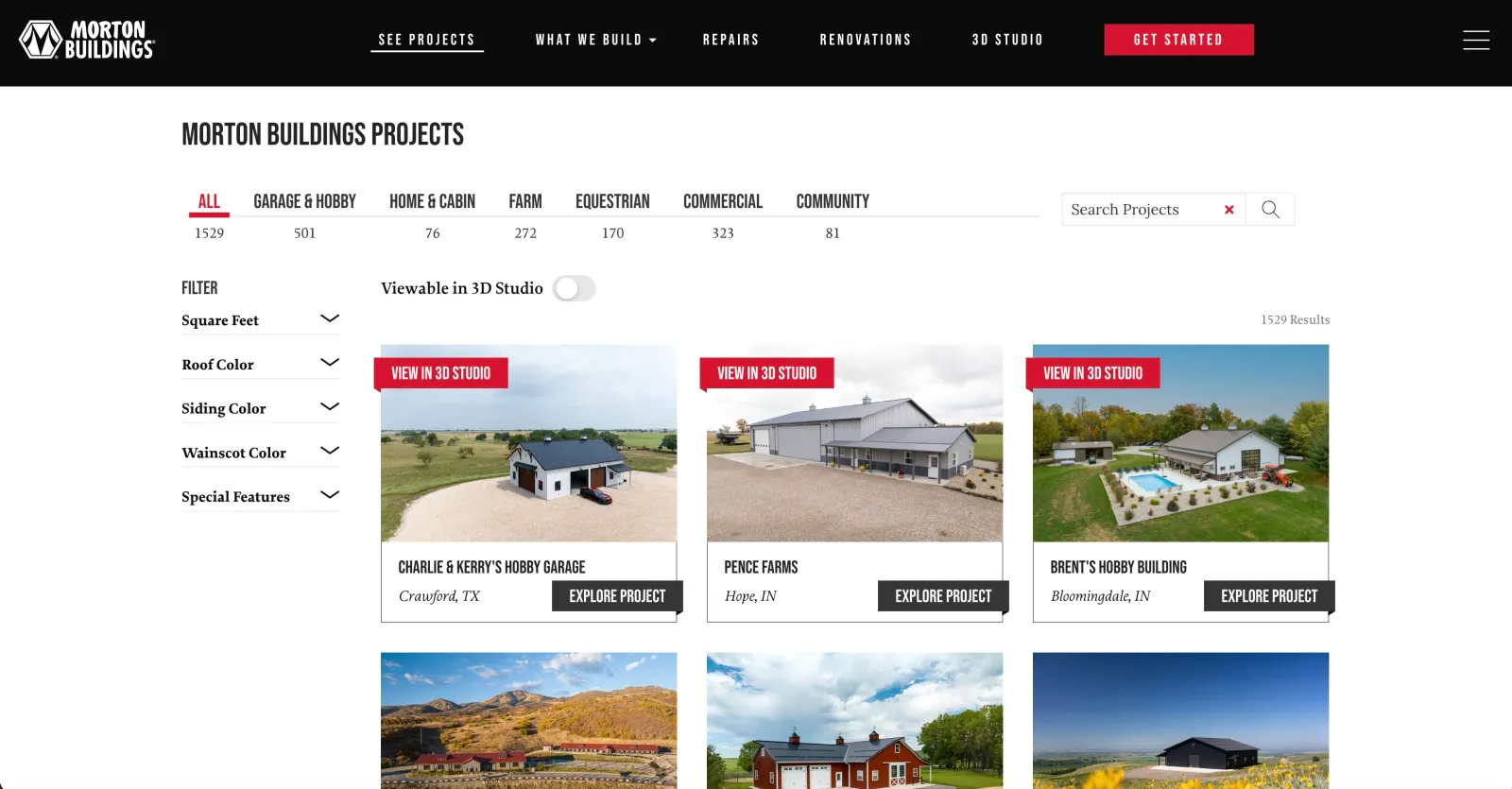 Morton Buildings website - scrolled