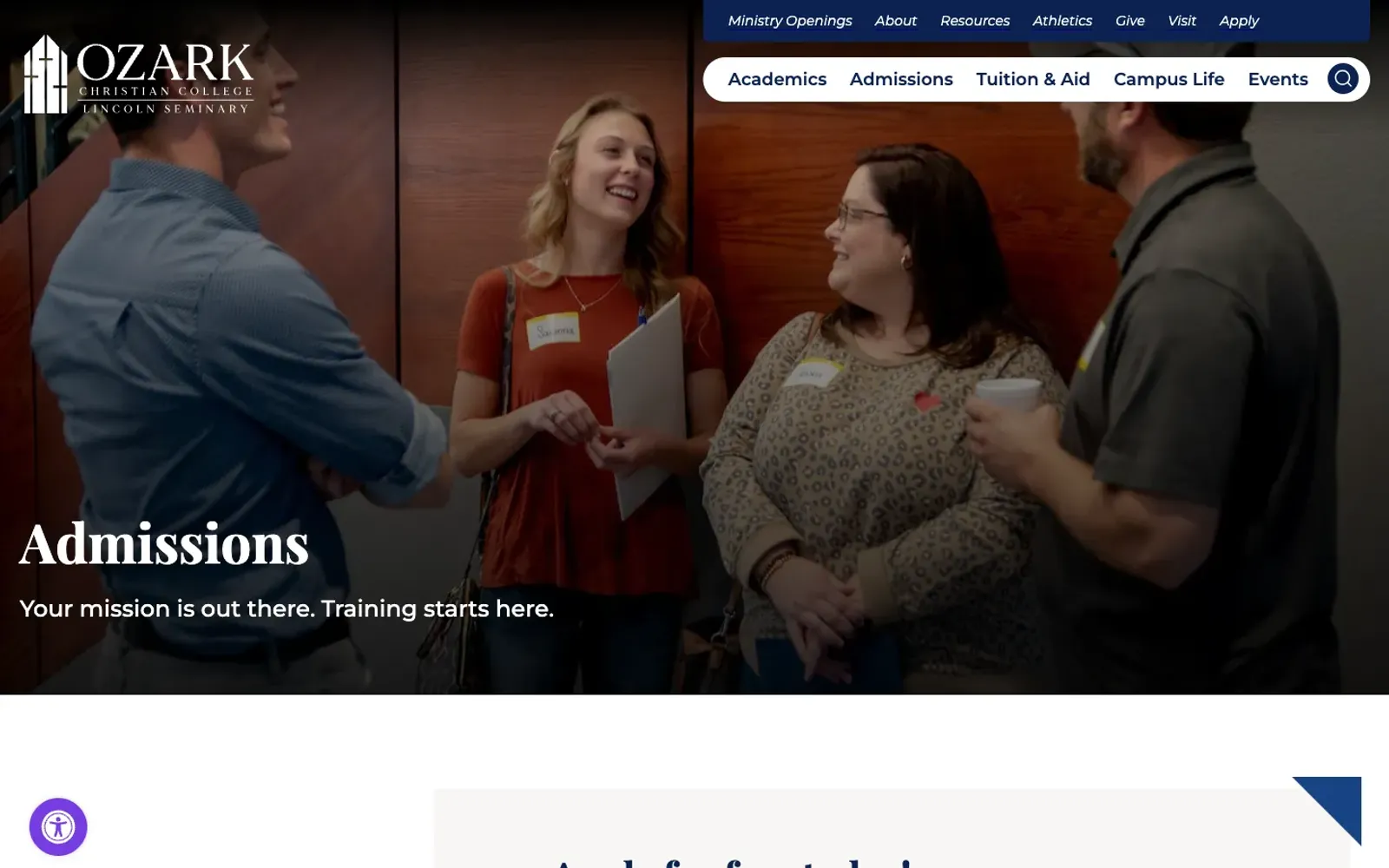 Ozark Christian College admissions page