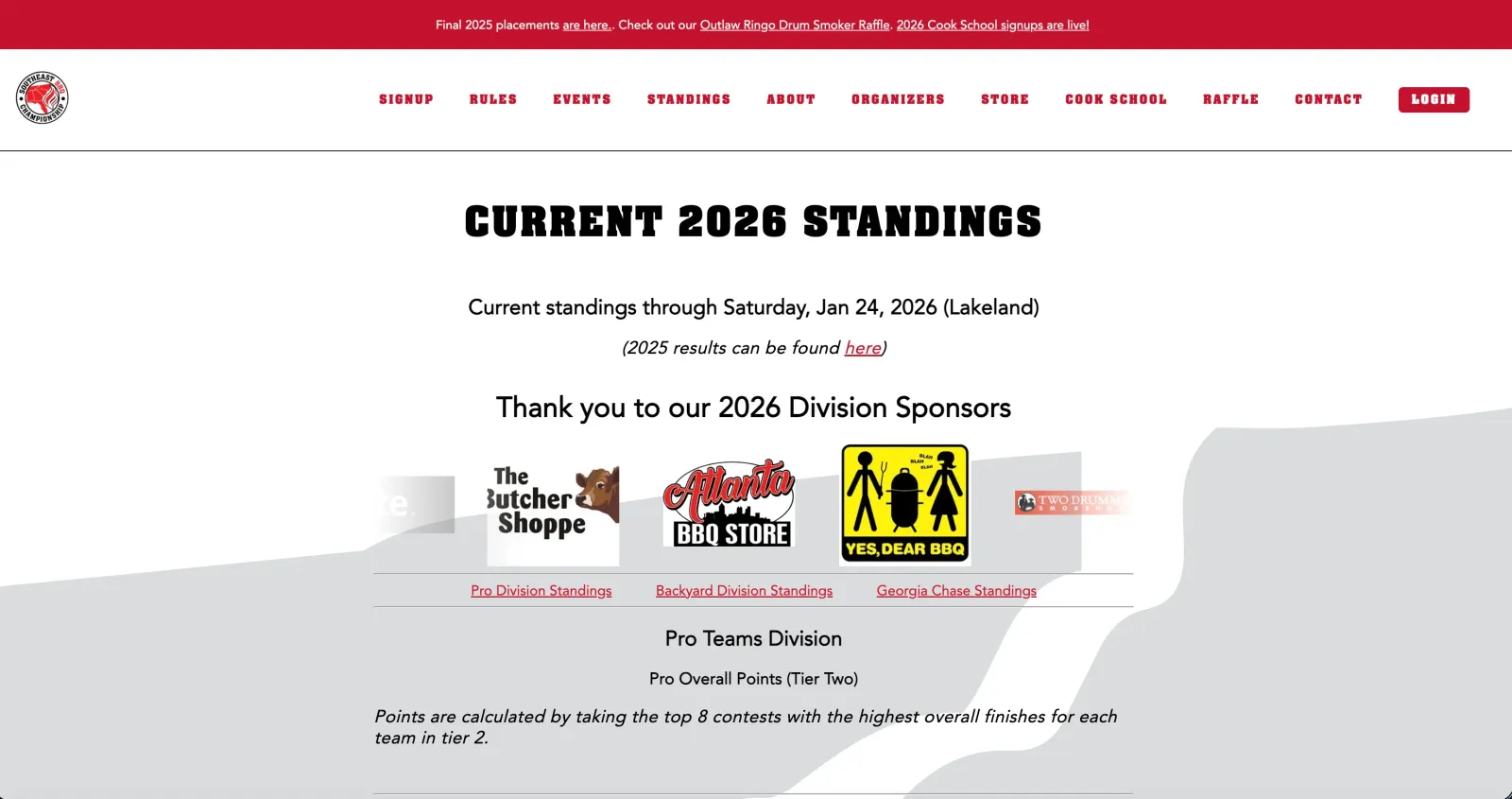 SE BBQ Championship website - scrolled